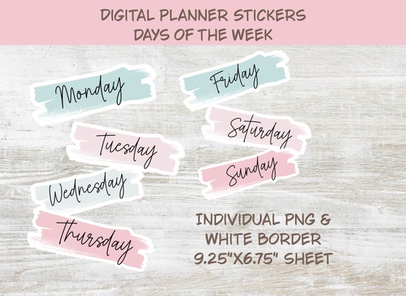 Day of the Week Stickers Digital-digital Planner Stickers-planner Stickers  Days of the Week-digital Stickers-digital Stickers Png-stickers 