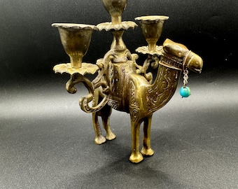 Brass Camel Candelabra Crafted in India Vintage 1960's 6" x 5"
