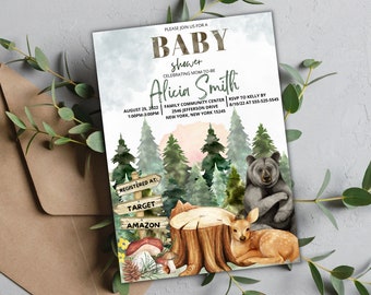 PRINTABLE Forest Baby Shower Invite | Baby Shower Invitation | Animal Baby Shower Invite