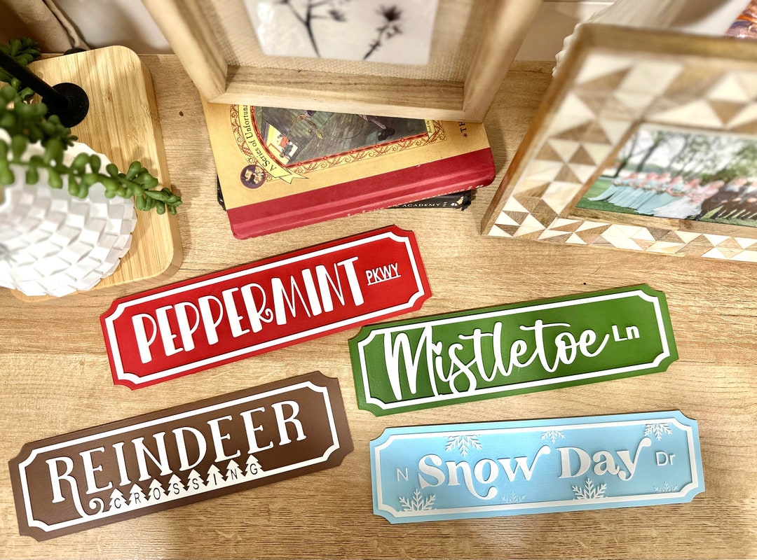 Christmas Street Sign Decor Set of 4 Festive Road Names Handmade