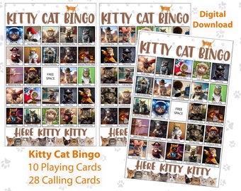 Kitty Cat Bingo Cards, Party Game, Digital Download