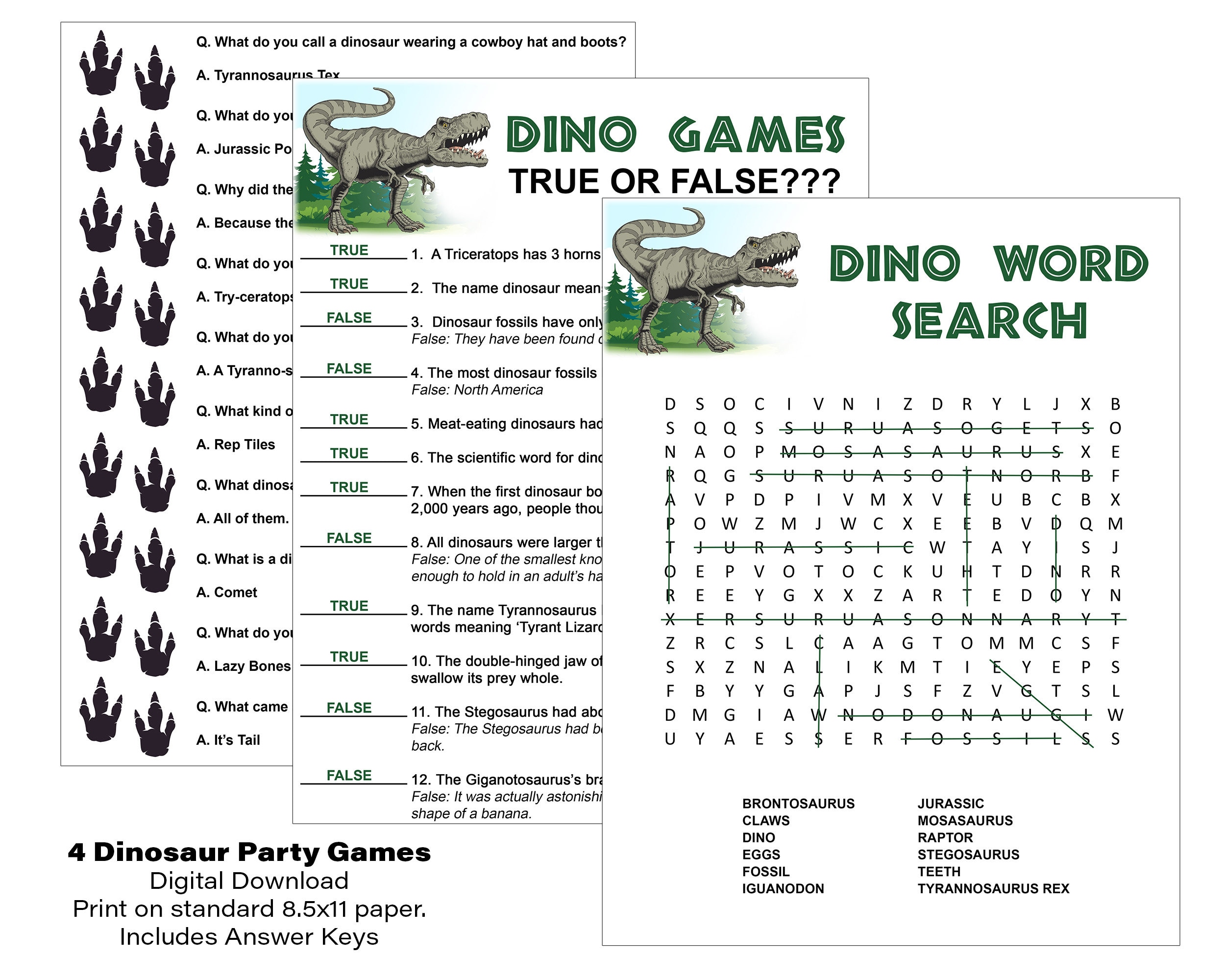 Dinosaur Themed Party Games, Digital Download, Birthday Party ...