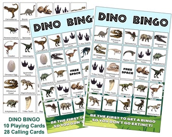 Dinosaur Bingo Game: 10 Cards, 28 Callers (Digital Download)
