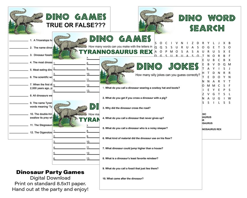Dinosaur Themed Party Games, Digital Download, Birthday Party ...