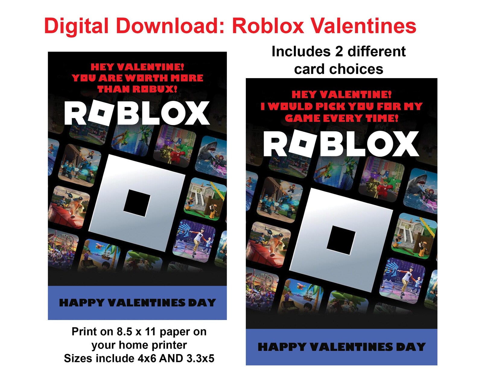 Roblox Valentines Cards Digital Download Print From Home Etsy Il A4js 