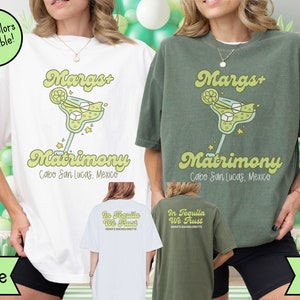 Camisas personalizadas de colores cómodos para despedidas de soltera, camisetas de Margaritas Social Club para despedidas de soltera y camisetas a juego para la fiesta final.