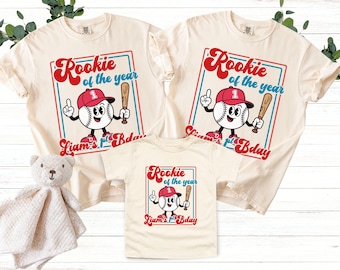 Baseball Themed Birthday Matching Family Shirts, Rookie of the Year Birthday Party, Baseball Birthday Tee Mom Dad