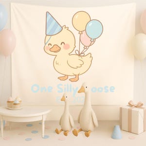 Custom One Silly Goose Birthday Party Decor, Goose First Birthday Tapestry, Girls 1st Birthday Banner, One Silly Goose Welcome Sign for Boys