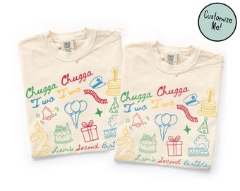 Chugga Chugga Two Two Birthday Matching Family Shirts, Train Themed Boys Second Bday Party Shirt for Mom Dad
