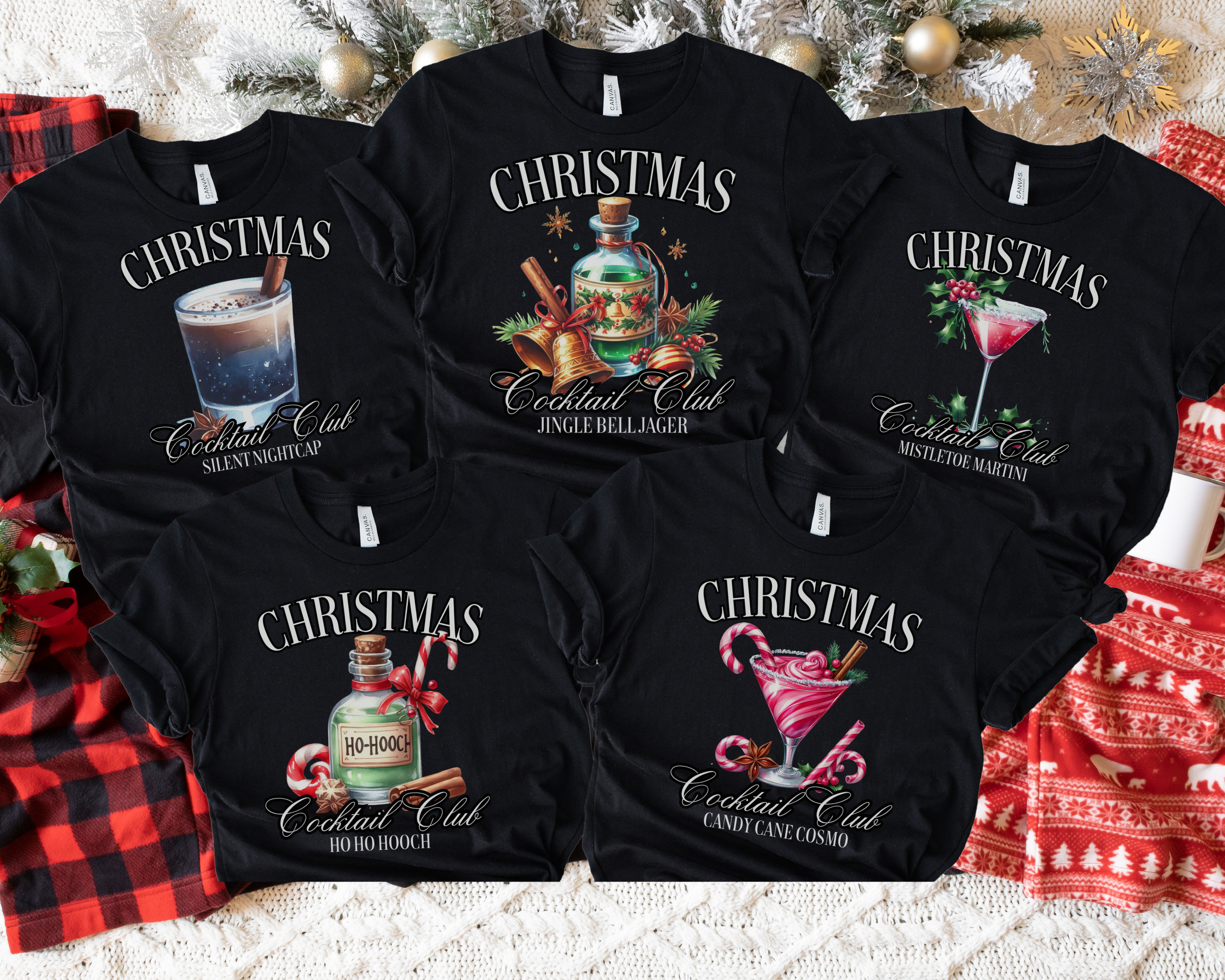 Funny Matching Christmas Cocktail Shirts, Christmas Bar Crawl Shirts, Funny Christmas Shirt for Bartender, Matching Family Pub Crawl Tshirts