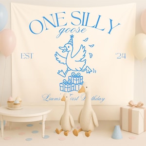 Custom One Silly Goose Birthday Party Decor, Goose First Birthday Tapestry, Girls 1st Birthday Banner, One Silly Goose Welcome Sign for Boys