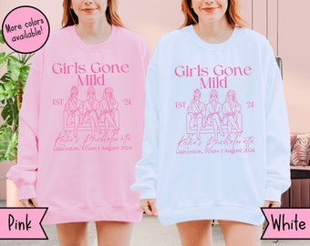 Sudaderas personalizadas de Girls Gone Mild, suéter de despedida de soltera de Girls Gone Mild, pijamas y camisetas de prosecco, camisetas a juego para despedidas de soltera