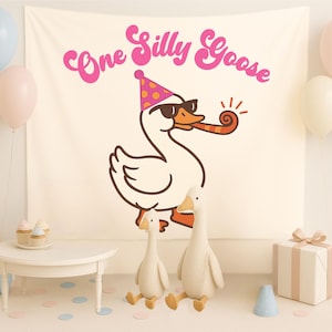 Custom One Silly Goose Birthday Party Decor, Goose First Birthday Tapestry, Girls 1st Birthday Banner, One Silly Goose Welcome Sign for Boys