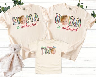 Chugga Chugga Two Two Birthday Matching Family Shirts, Train Themed Boys Second Bday Party Shirt for Mom Dad