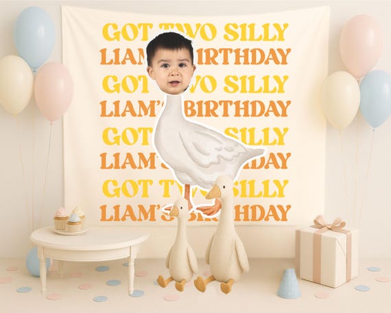 Custom Got Two Silly Goose Birthday Party Decor, Goose Second