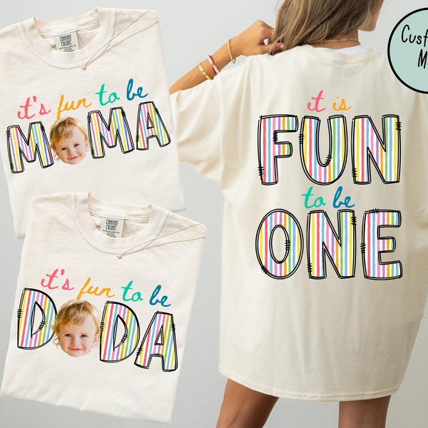 It's Fun to Be One Birthday Matching Family Shirts Front and Back, Boys Girls First Birthday Party, BDay Shirt Mom Dad Fun BDay Theme