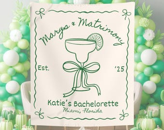 Custom Margs and Matrimony Tapestry, Margaritas Matrimony   Bachelorette Party Decor, Hand Drawn Final Fiesta Bachelorette Party Banner