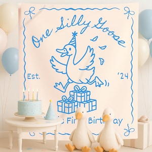 Custom One Silly Goose Birthday Party Decor, Goose First Birthday Tapestry, Girls 1st Birthday Banner, One Silly Goose Welcome Sign for Boys