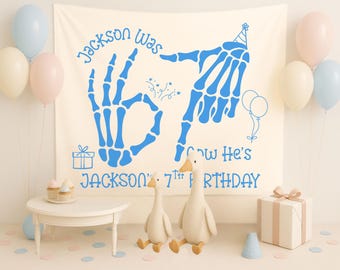 Custom 67 Birthday Party Decor, Kids Seventh Birthday Party Tapestry, Girls 7th Birthday Banner, Boys I was 6 Now I'm 7 Welcome Sign
