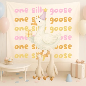 Custom One Silly Goose Birthday Party Decor, Goose First Birthday Tapestry, Girls 1st Birthday Banner, One Silly Goose Welcome Sign for Boys