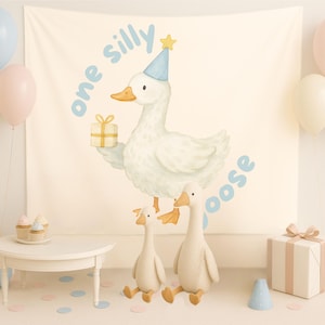 Custom One Silly Goose Birthday Party Decor, Goose First Birthday Tapestry, Girls 1st Birthday Banner, One Silly Goose Welcome Sign for Boys