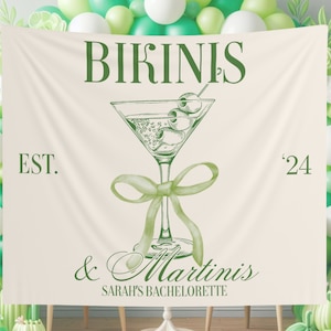 Custom Bikinis and Martinis Tapestry, Bikini Martini Bachelorette Decor Wall Hanging Martini Themed Bachelorette Party Backdrop for Photo