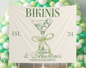 Custom Bikinis and Martinis Tapestry, Bikini Martini Bachelorette Decor Wall Hanging Martini Themed Bachelorette Party Backdrop for Photo