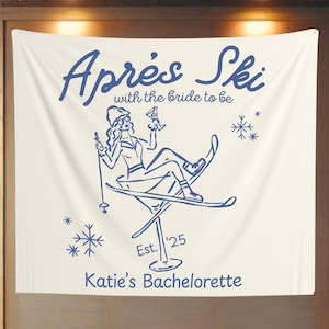 Tapiz personalizado para despedida de soltera después de esquiar, letrero de bienvenida &quot;Último brindis en las pistas&quot;, pancarta de montañas y martinis, decoración para despedida de soltera esquiando