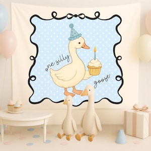 Custom One Silly Goose Birthday Party Decor, Goose First Birthday Tapestry, Girls 1st Birthday Banner, One Silly Goose Welcome Sign for Boys