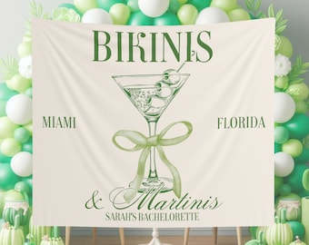 Custom Bikinis and Martinis Tapestry, Bikini Martini Bachelorette Decor Wall Hanging Martini Themed Bachelorette Party Backdrop for Photo