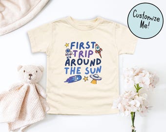 Space Themed Birthday Matching Family Shirts Front Only, First Trip Around the Sun Birthday Party, Galaxy Astronaut Birthday Tee Mom Dad