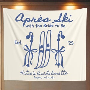Tapiz personalizado para despedida de soltera después de esquiar, letrero de bienvenida &quot;Último brindis en las pistas&quot;, pancarta de montañas y martinis, decoración para despedida de soltera esquiando
