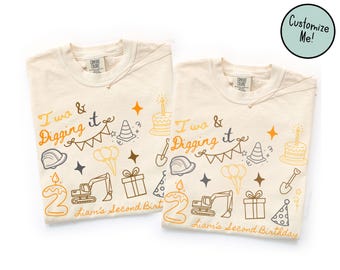 Two and Digging It Birthday Matching Family Shirts, Boys Second Birthday Party, 2nd BDay Shirt Mom Dad Construction Theme