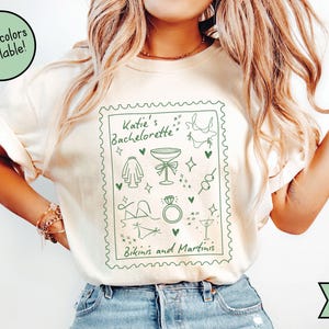 Camisetas personalizadas de bikini y martinis para despedida de soltera, colores cómodos, camisetas para despedida de soltera, regalo de camiseta de martini y bikini para despedida de soltera.