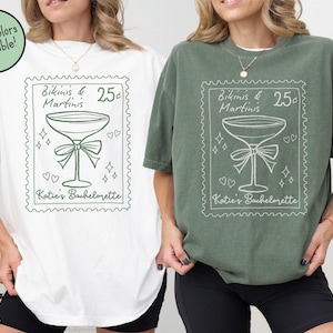Camisetas personalizadas de bikini y martinis para despedida de soltera, colores cómodos, camisetas para despedida de soltera, regalo de camiseta de martini y bikini para despedida de soltera.
