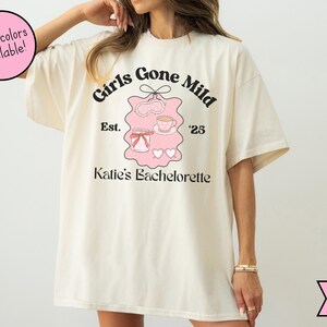 Camisetas personalizadas de Girls Gone Mild, camisetas de despedida de soltera de Girls Gone Mild, camisetas de pijama y prosecco, collage a juego de despedida de soltera de Mild Coquette