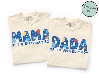 Space Themed Birthday Matching Family Shirts Front Only, First Trip Around the Sun Birthday Party, Galaxy Astronaut Birthday Tee Mom Dad