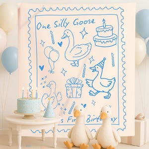 Custom One Silly Goose Birthday Party Decor, Goose First Birthday Tapestry, Girls 1st Birthday Banner, One Silly Goose Welcome Sign for Boys