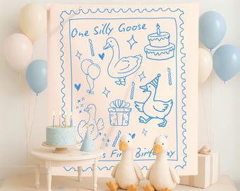 Custom One Silly Goose Birthday Party Decor, Goose First Birthday Tapestry, Girls 1st Birthday Banner, One Silly Goose Welcome Sign for Boys