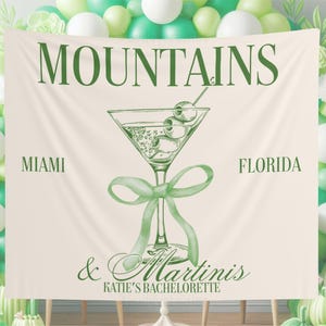 Custom Mountains and Martinis Bachelorette Tapestry, Personalized Mountain Bachelorette Coquette Wall Hanging Last Toast on the Slopes