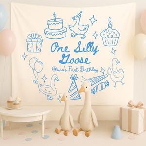 Custom One Silly Goose Birthday Party Decor, Goose First Birthday Tapestry, Girls 1st Birthday Banner, One Silly Goose Welcome Sign for Boys