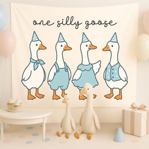 Custom One Silly Goose Birthday Party Decor, Goose First Birthday Tapestry, Girls 1st Birthday Banner, One Silly Goose Welcome Sign for Boys