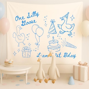 Custom One Silly Goose Birthday Party Decor, Goose First Birthday Tapestry, Girls 1st Birthday Banner, One Silly Goose Welcome Sign for Boys
