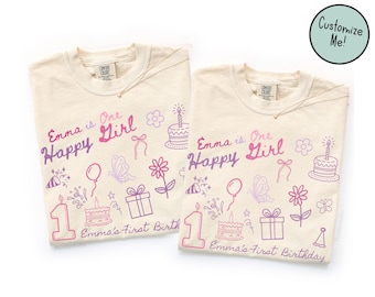 One Happy Girl Birthday Matching Family Shirts, Girls First Birthday Party, BDay Shirt Mom Dad Retro Hippy 70s BDay Theme