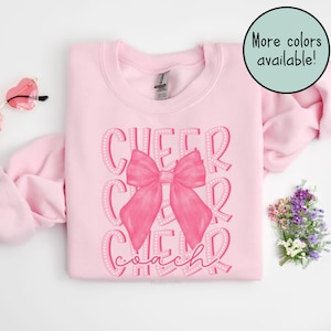 Cheer Coach Sweatshirt, Cute Cheerleading Coach TShirt, Game Day Custom Gift for Cheer Coach Sweater, Coquette School Spirit Cheer Shirt