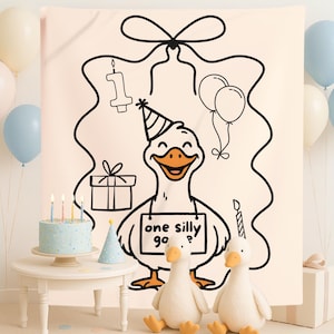 Custom One Silly Goose Birthday Party Decor, Goose First Birthday Tapestry, Girls 1st Birthday Banner, One Silly Goose Welcome Sign for Boys
