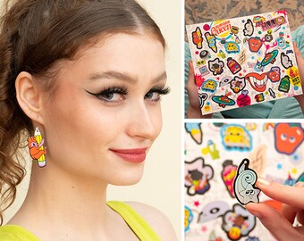 Back to School, Pencil, Apple, School Bus, Star Sticker, Text book earrings  - 7 Pairs of Quirky Statement Earrings