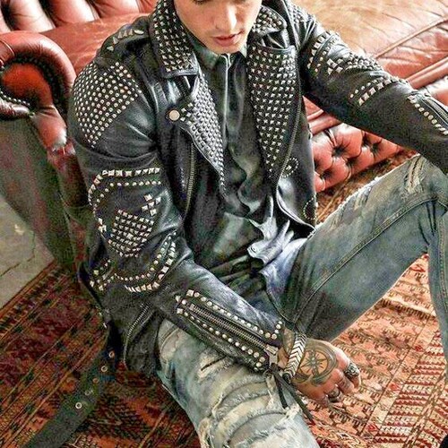 Black Gothic Style Studded Leather Jacket for Men Rock Punk - Etsy