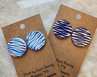 University of Memphis tiger stripe earrings, Game Day earrings, Blue Tiger Earrings, Go Tigers Go!