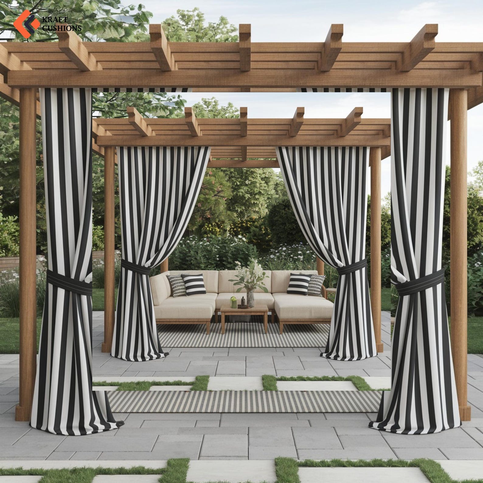 Black and White Stripe Sunbrella Outdoor Curtains: Weatherproof Patio